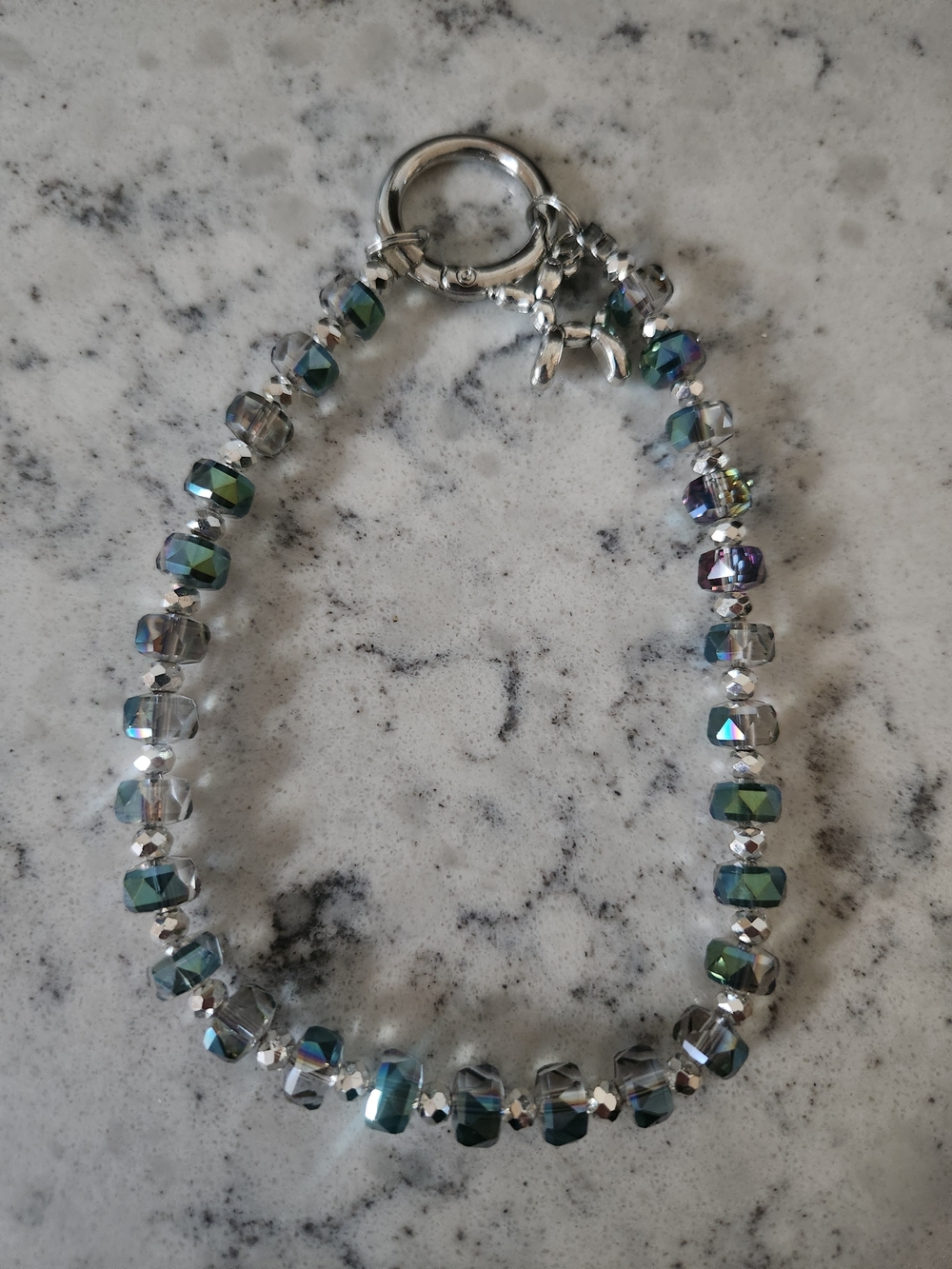 Green-Blue Crystal Beaded Keychain